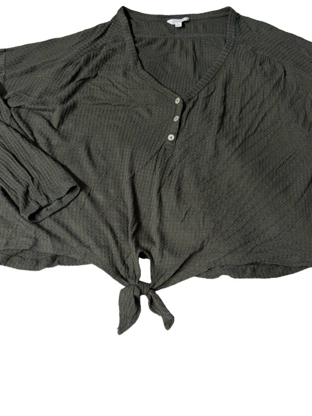 Tresics Top size L waffle knit Front Tie Hem Top Olive Green